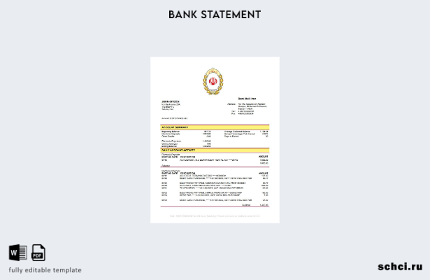цифровая загрузка шаблона слова банковской выписки Ирана Мелли